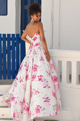 PS26298 White & Pink Floral Gown
