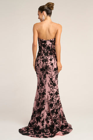 Black floral nude evening gown