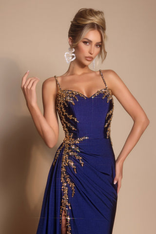 Navy embellished evening gown