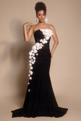 Black floral evening gown
