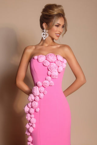 Pink strapless gown with rose detail, PS26305E