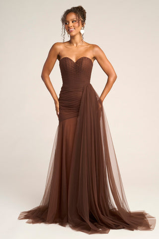Brown strapless formal dress PS26307E