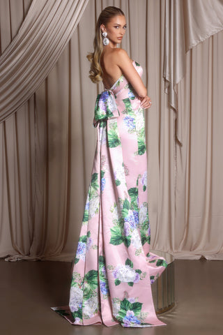 Pink floral strapless gown PS26308E