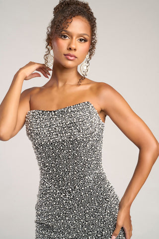 PS26309E Black Beaded Strapless Dress