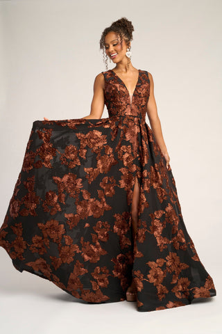 Black and Brown floral gown - PS26312E