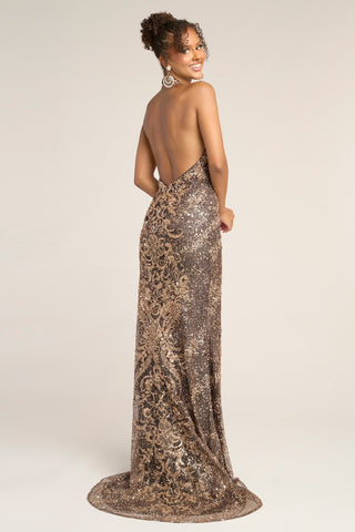 Black Gold Silver Sequin Gown PS26324E