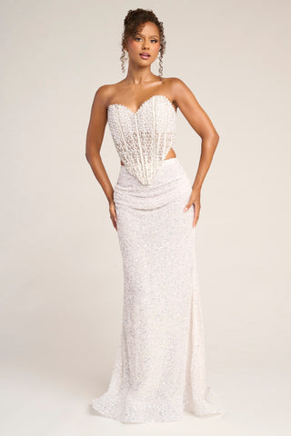 Ivory beaded formal gown PS26326E