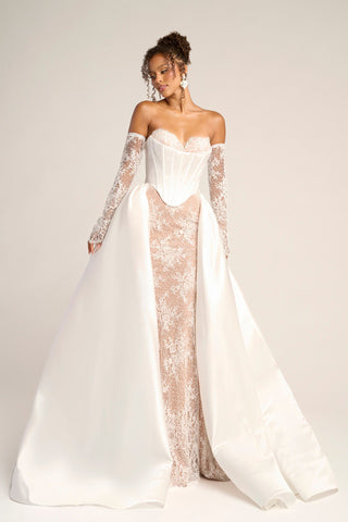 Ivory nude wedding dress with lace detail