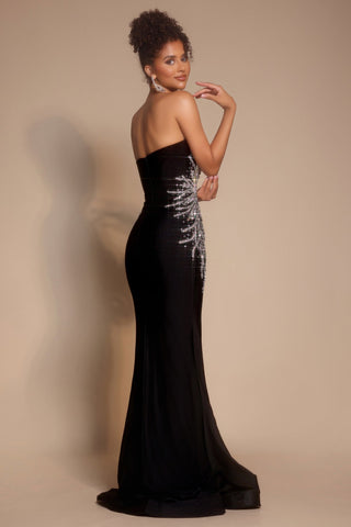 Black strapless evening gown PS26331E with embellished detail