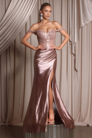 Mocha evening gown with high slit - PS26334E
