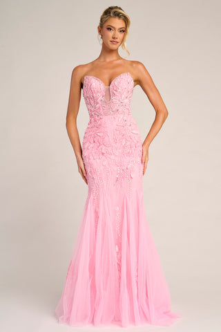 PS26373 Pink Strapless Mermaid Gown