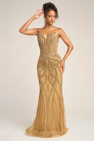 Gold Strapless Gown | PS26401C