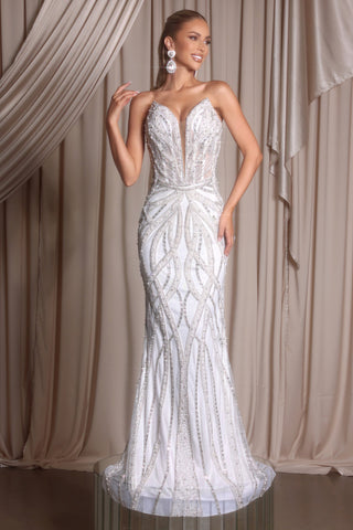 Ivory beaded formal gown PS26401C