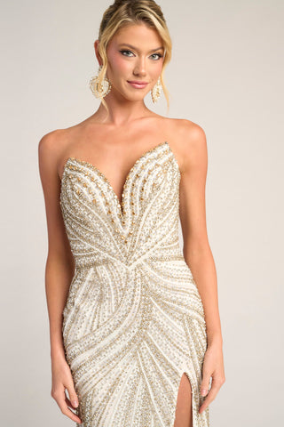 White Gold Beaded Strapless Gown - PS26407C