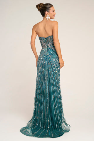 Blue Silver Strapless Gown PS26409C