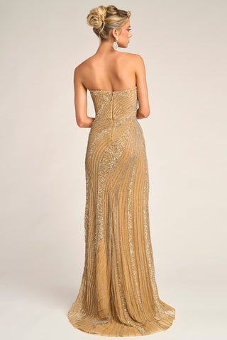 Gold strapless evening gown PS26410C
