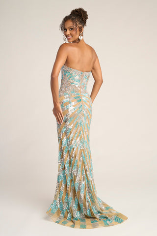 Blue Silver Sequin Gown PS26413C