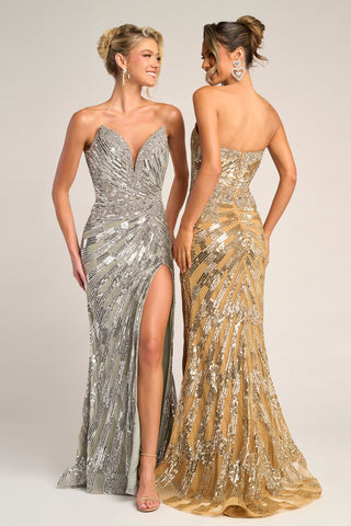 Gold and silver formal gowns PS26413C