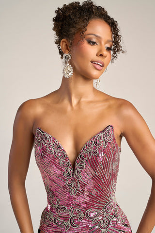 Pink and black beaded formal gown - PS26413C