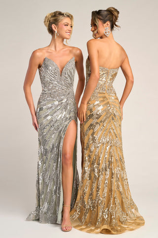 Silver and Gold Sequin Evening Gowns