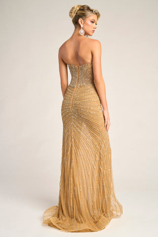 Gold beaded strapless gown, PS26416C-Gold-03