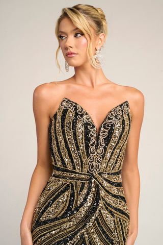 Black and gold beaded formal dress - PS26418C