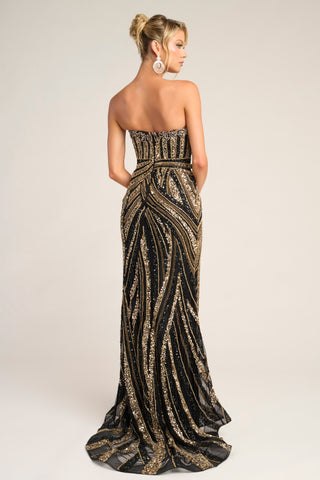 Black and gold strapless gown, PS26418C