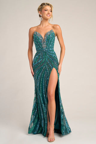 PS26418C Blue Sequin Gown with High Slit