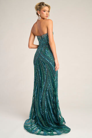 Blue sequin strapless gown PS26418C