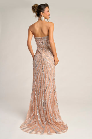 Pink strapless beaded formal gown - PS26418C