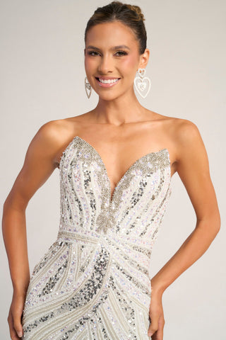 White and silver sequin formal dress - PS26418C