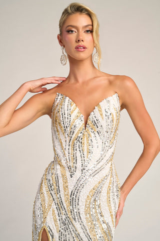 White and silver sequin gown, PS26419C