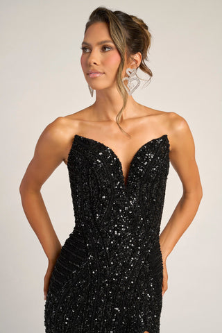 Black sequin strapless evening gown, PS26424C