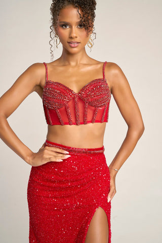 Red beaded two-piece dress, PS26429C