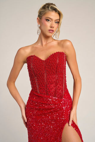 Red sequin strapless formal gown PS26432C