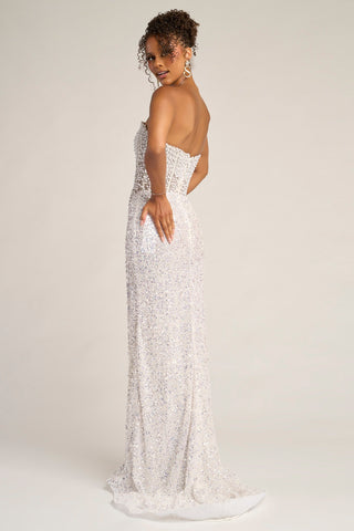 White Silver strapless gown PS26432C