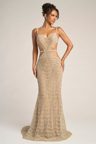 Gold beaded gown PS26433C