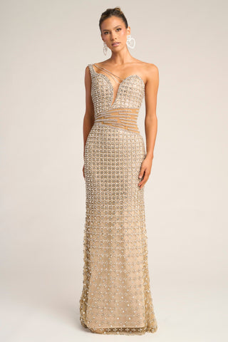Beige Crystal Formal Gown PS26434C