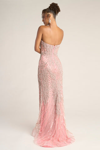 Pink and silver beaded strapless gown, PS26435C