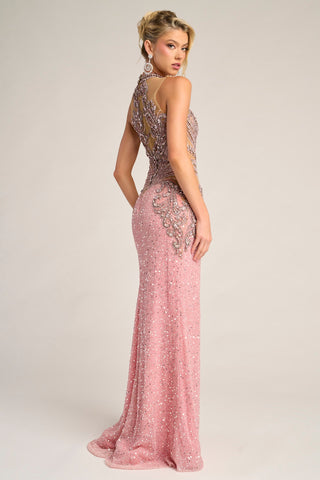 Pink embellished formal gown