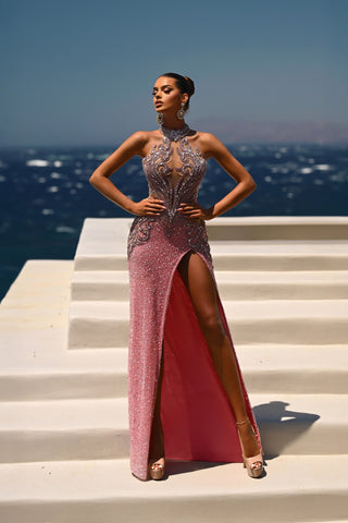 Pink and Silver Embellished Gown PS26436C