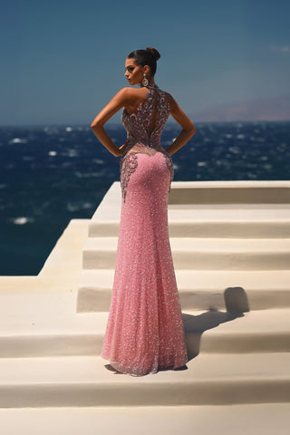 Pink Silver Gown - PS26436C, Elegant Woman by the Sea