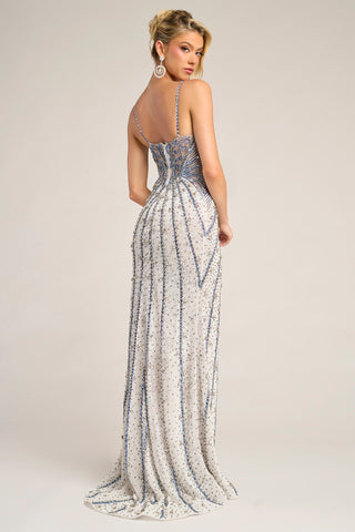Blue and Silver Beaded Gown - PS26441C