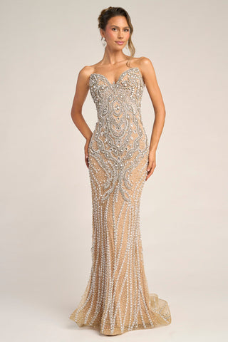 Nude Gold Beaded Gown - PS26446C