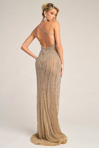 Nude Gold PS26447C one-shoulder gown