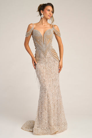 Nude Silver embellished gown, PS26449C