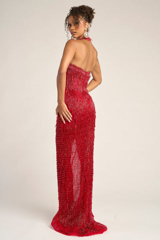 Red halter neck gown PS26452C