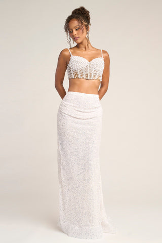 Ivory beaded crop top and skirt set - PS26453C