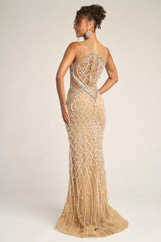 Nude silver embellished gown, PS26454C