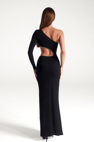 PS305B-1 Black One-Shoulder Dress